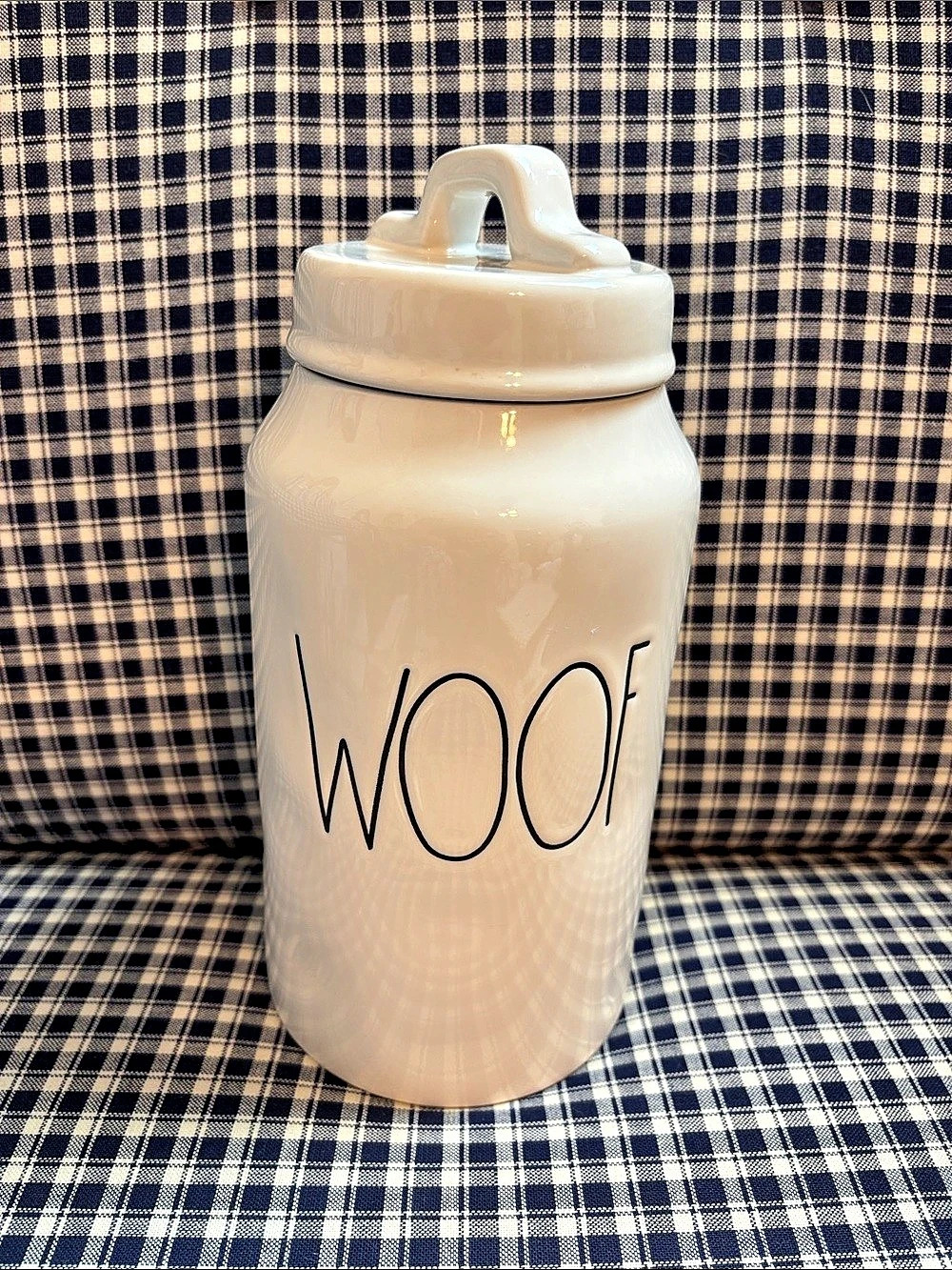 Rae Dunn WOOF Dog Treat Canister White
